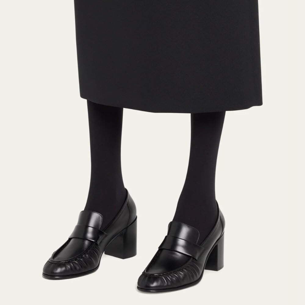 The Row Leather Heeled Loafer Pumps